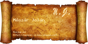 Mészár Jolán névjegykártya